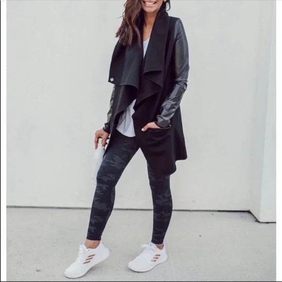 Spanx Faux Leather Drape Front Style Jacket